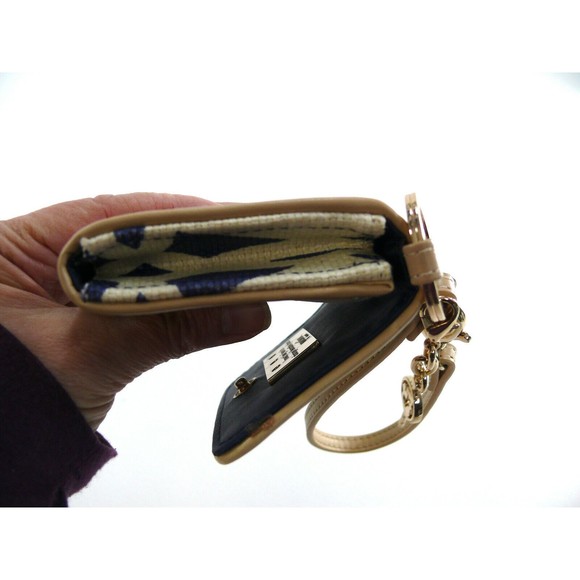 Spartina woven cream Canvas Wristlet flap Wallet leather trim ID window - Picture 6 of 8